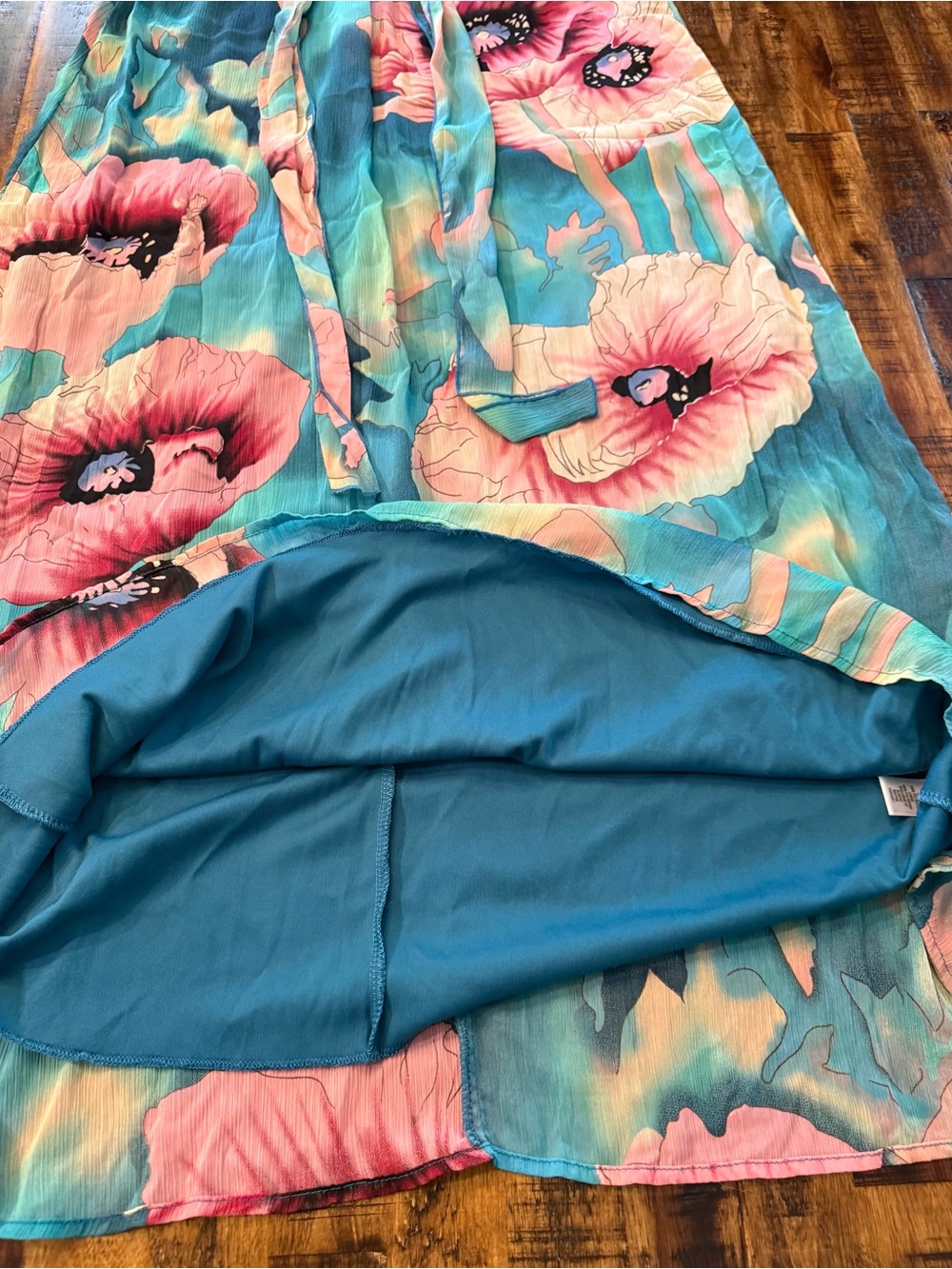 Spring/Summer women's strapless bandeau maxi dress. blue/pink floral flowy lined - Picture 7 of 10